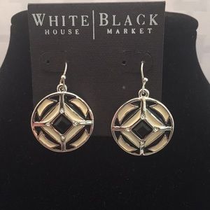 WHBM Ivory & Black Enamel Circle Drop Earrings